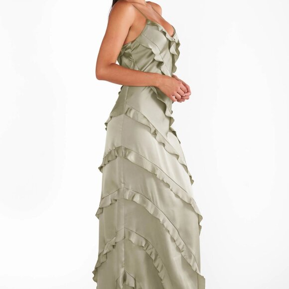 Show Me Your MuMu Romance Ruffle Dress - S (Moss Green Luxe) - Picture 3 of 6